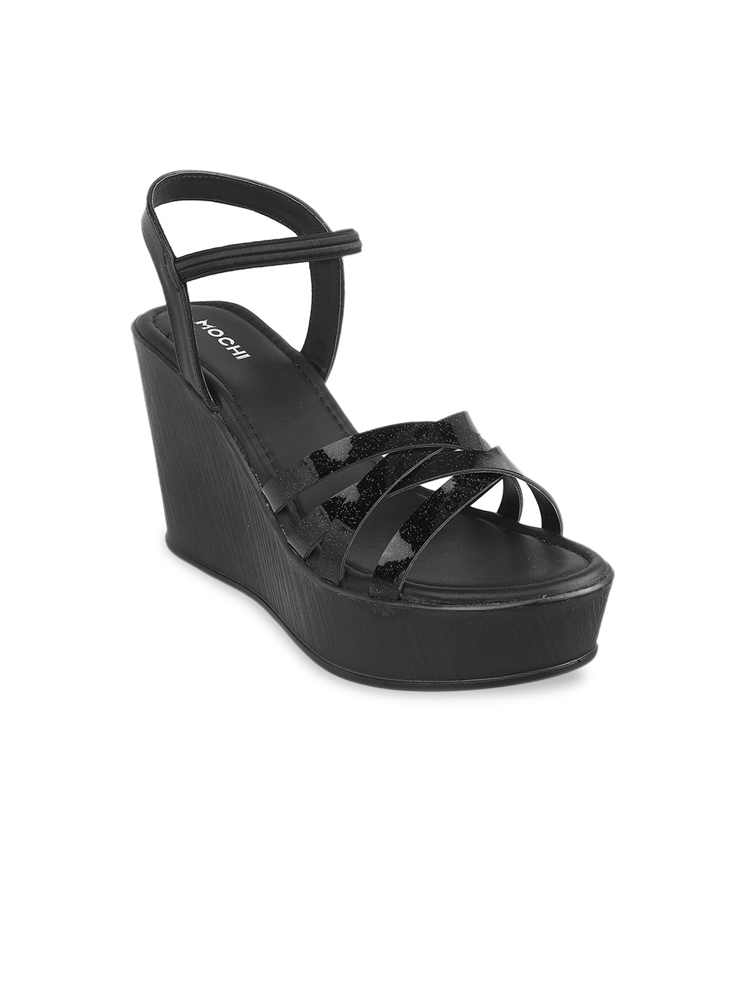 

Mochi Printed Strappy Wedge Heels, Black