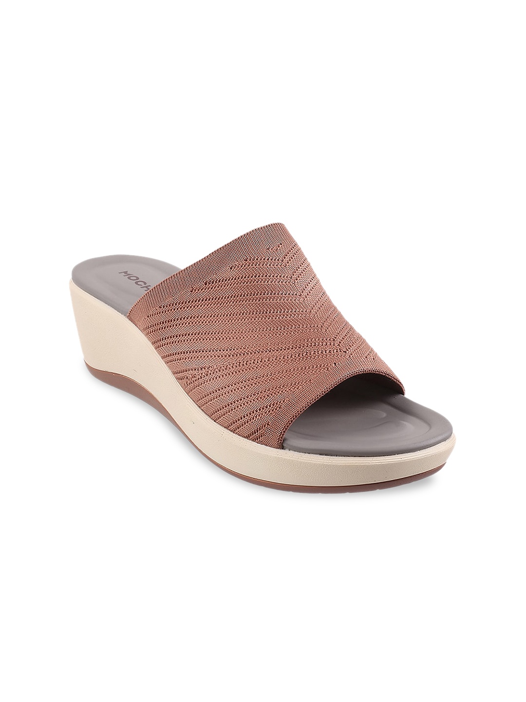 

Mochi Textured Open Toe Comfort Heel Mules, Peach