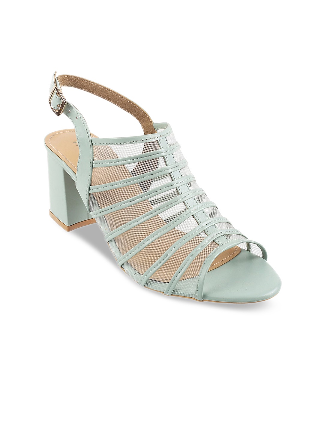 

Mochi Striped Open Toe Block Heel Gladiators, Sea green