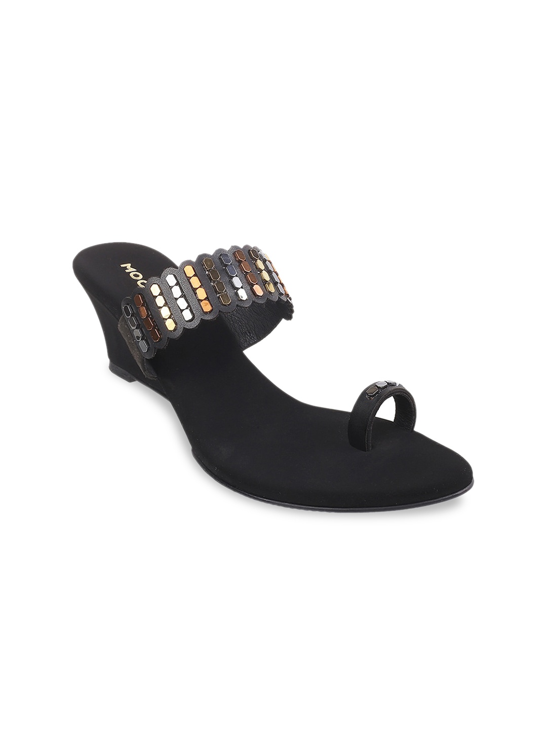 

Mochi Embellished One Toe Wedge Heels, Black