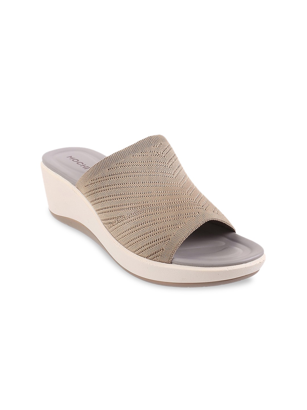 

Mochi Textured Open Toe Comfort Heel Mules, Beige