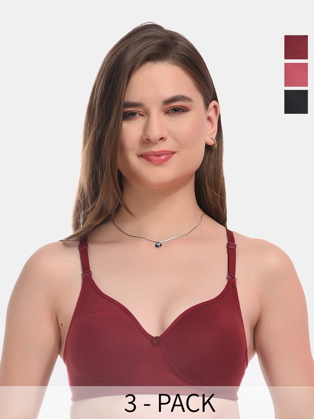 

ESOROUCHA Pack Of 3 Full Coverage Lightly Padded Bra With All Day Comfort, Pink