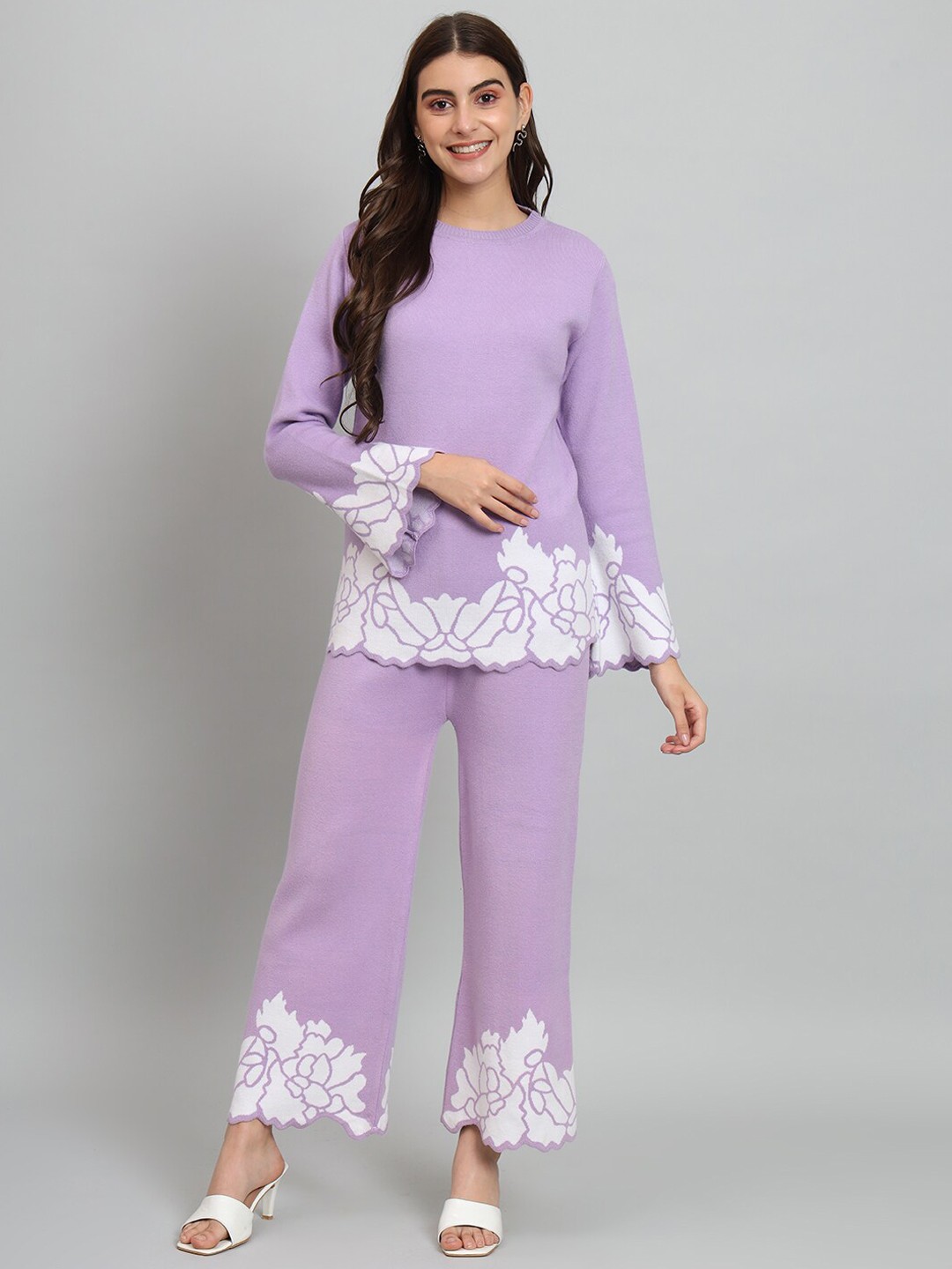 

BROOWL Floral Printed Tunic With Palazzo, Lavender