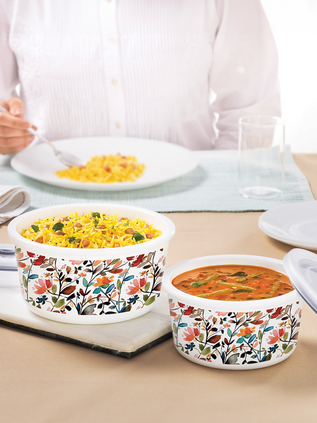 

Larah by BOROSIL 2-Pcs Opalware Food Containers, White