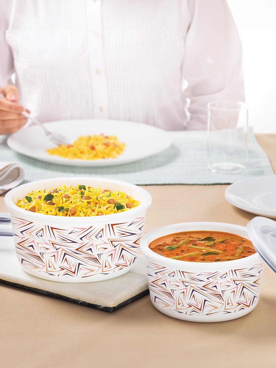 

Larah by BOROSIL Multicolor Set Of 2 Opalware Storage Container with Air Tight Lid, Multi