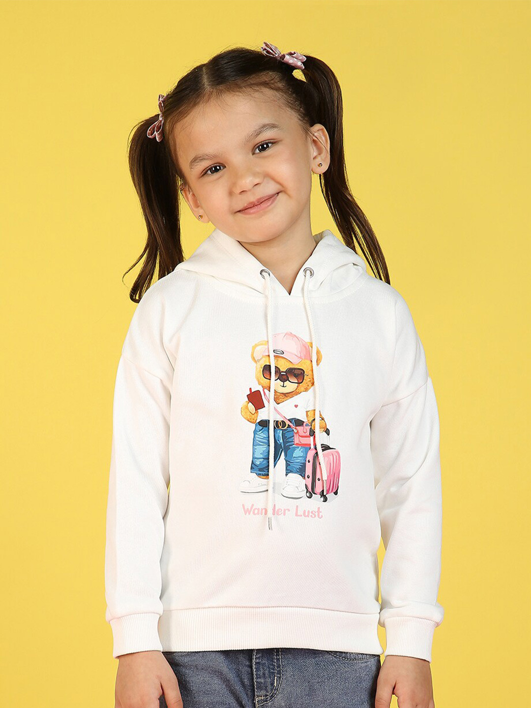 

Nauti Nati Girls Graphic Printed Hooded Antimicrobial Sweatshirt, White