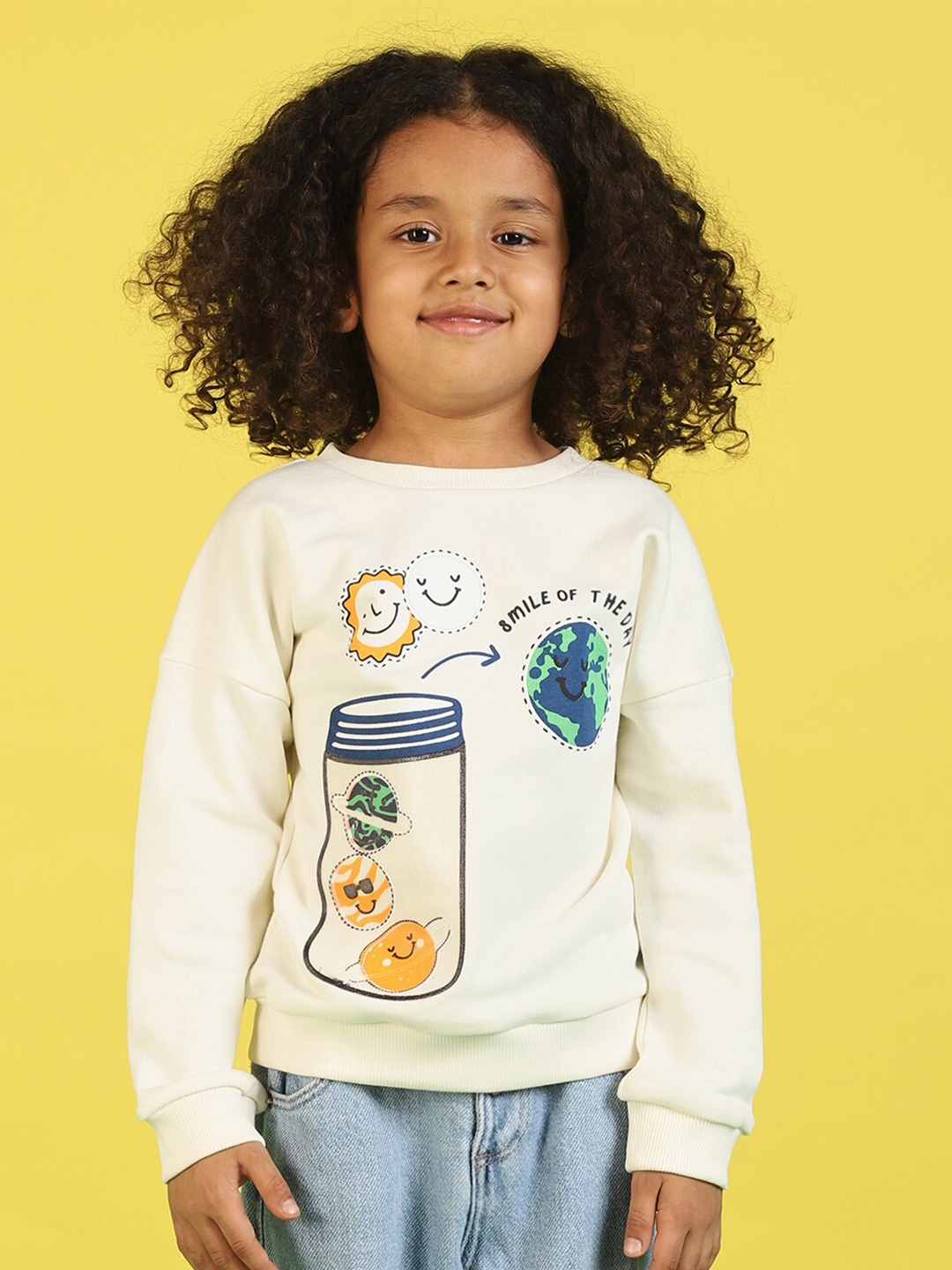 

Nauti Nati Boys Graphic Printed Round Neck Antimicrobial Pullover Sweatshirt, Off white