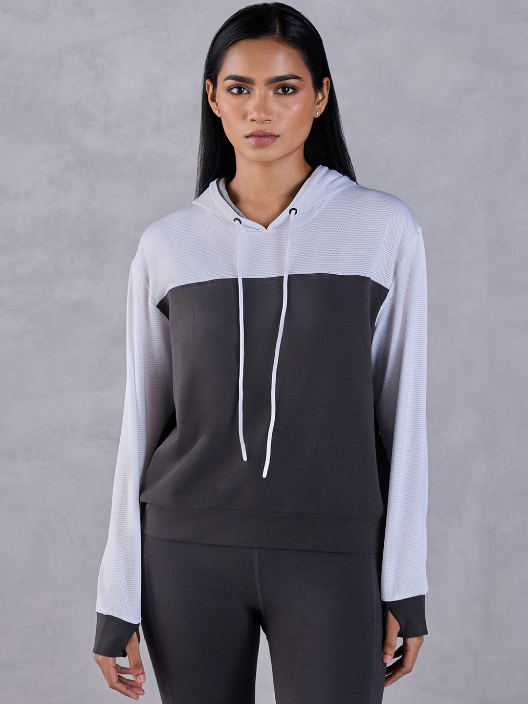 

KICA Colourblocked Hooded Lightweight Rapid Dry Cotton Sporty Jacket, Grey
