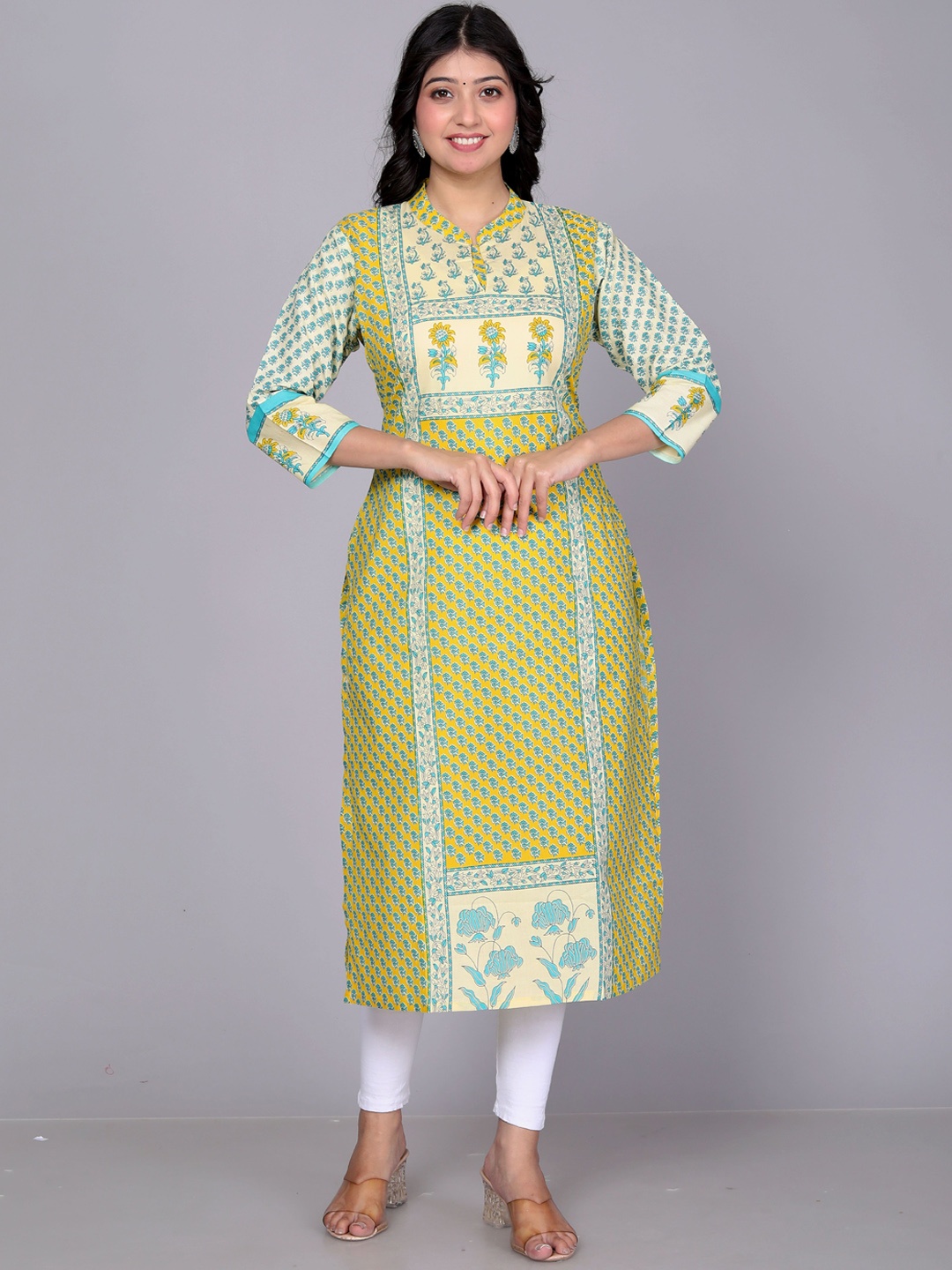 

Jevi Prints Ethnic Motifs Printed Indie Prints Cotton Straight Kurta, Yellow