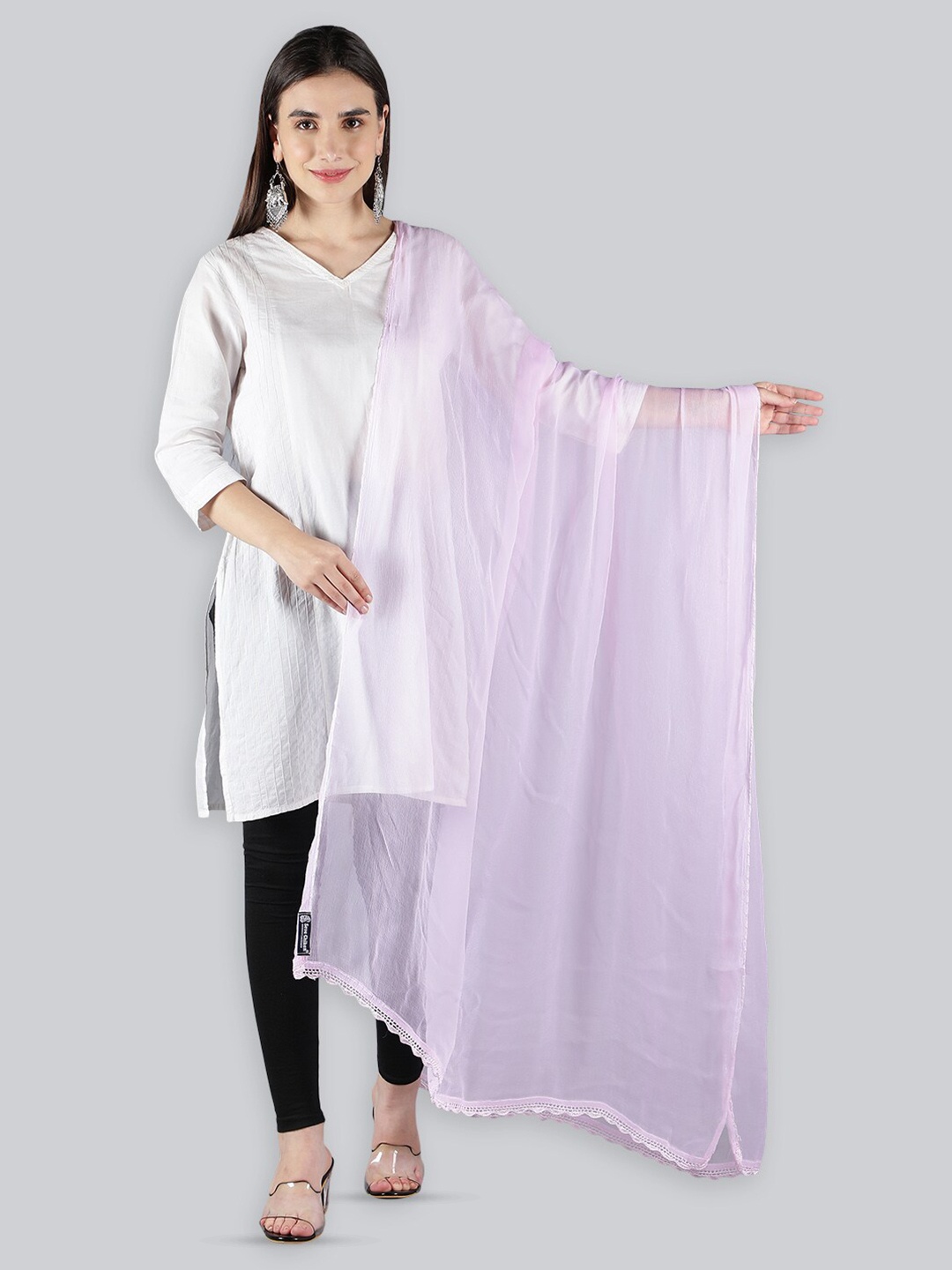 

Seva Chikan Solid Chiffon Dupatta, Pink