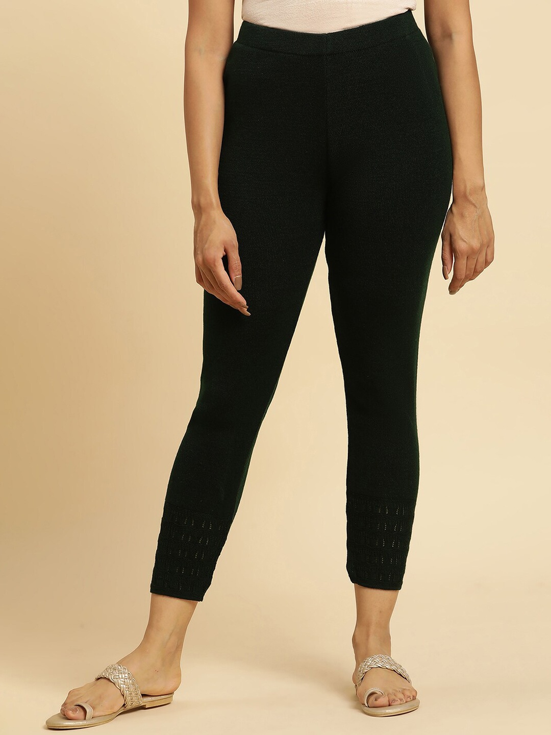 

W Ankle Length Acrylic Leggings, Black