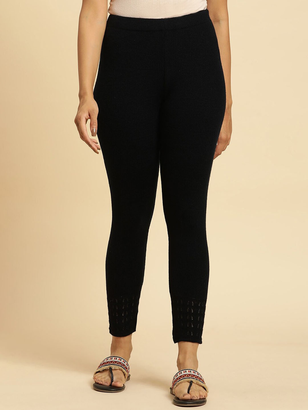 

W Ankle Length Acrylic Leggings, Blue