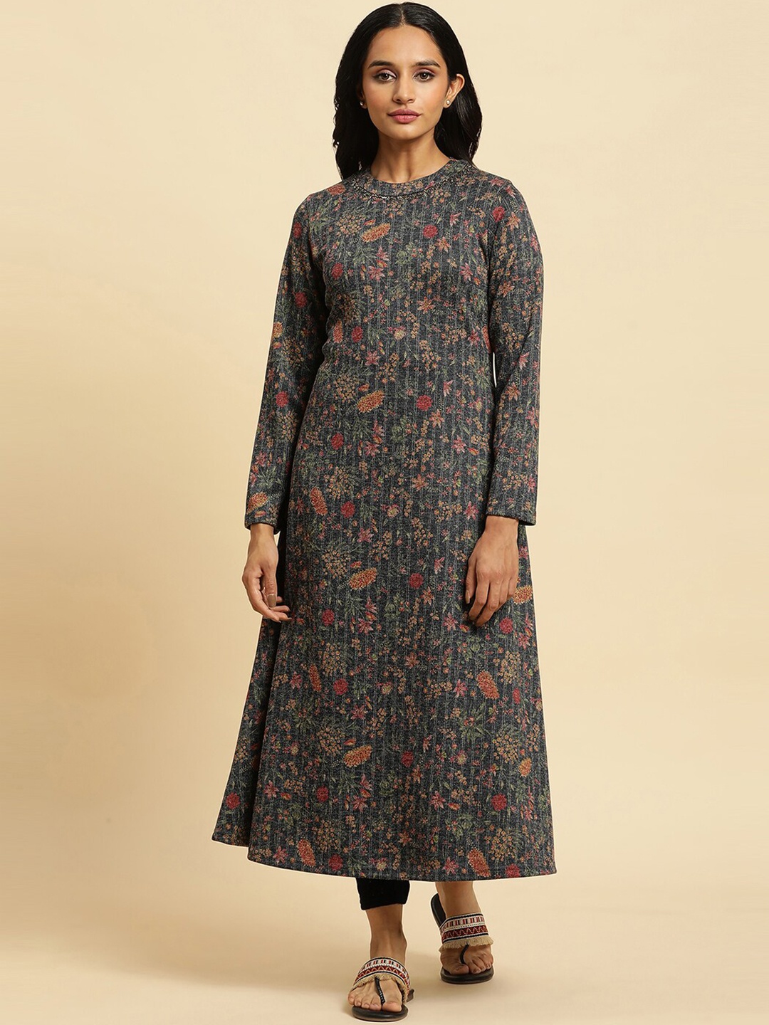 

W Floral Woven Design A-line Kurta, Blue
