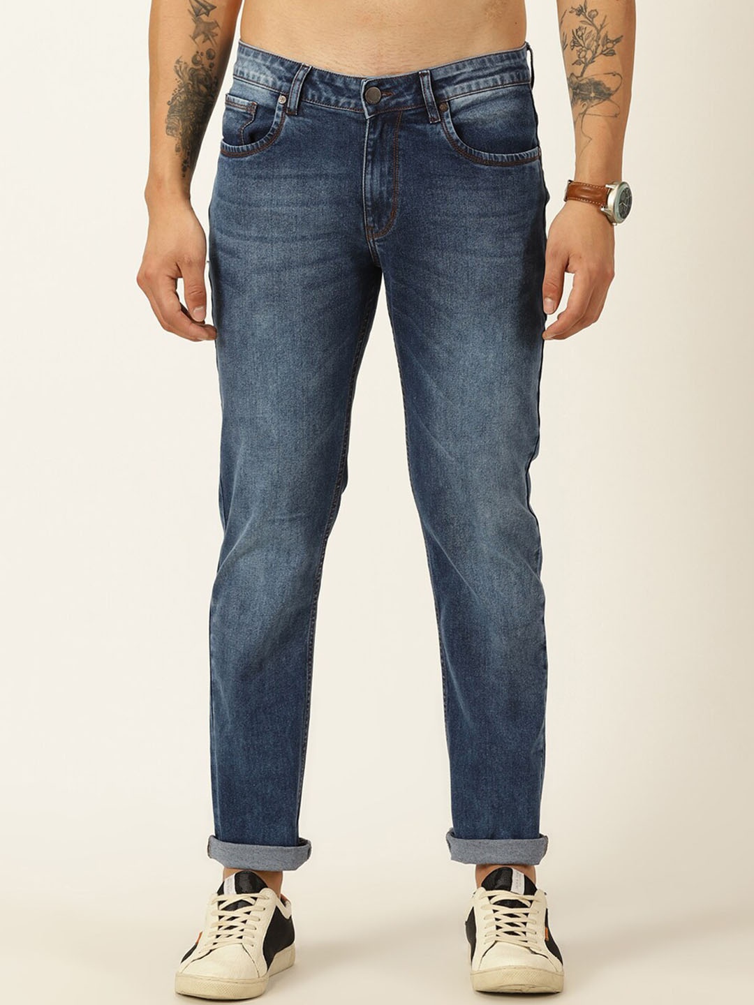 

HERE&NOW Men Smart Slim Fit Clean Look Light Fade Stretchable Jeans, Blue