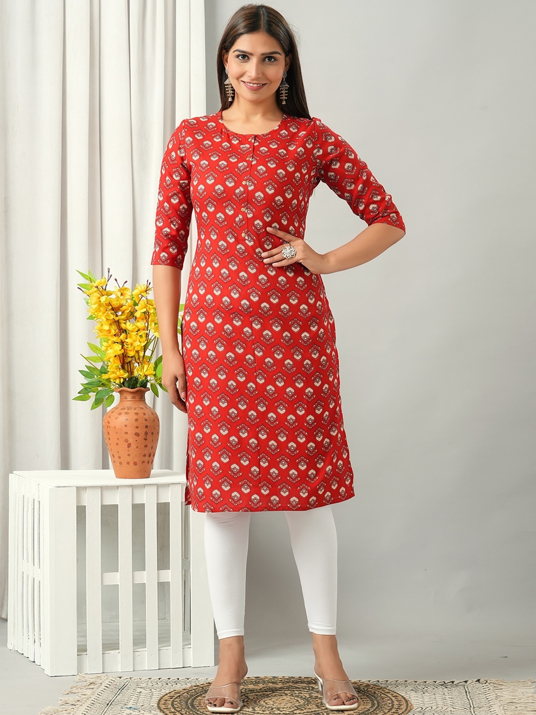 

HERE&NOW Floral Printed Kurta, Red