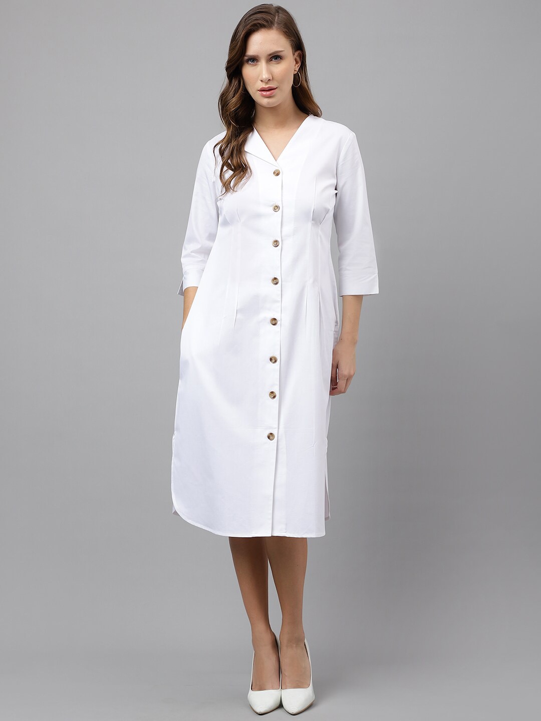 

Hancock V-Neck Pure Cotton Formal Shirt Dress, White
