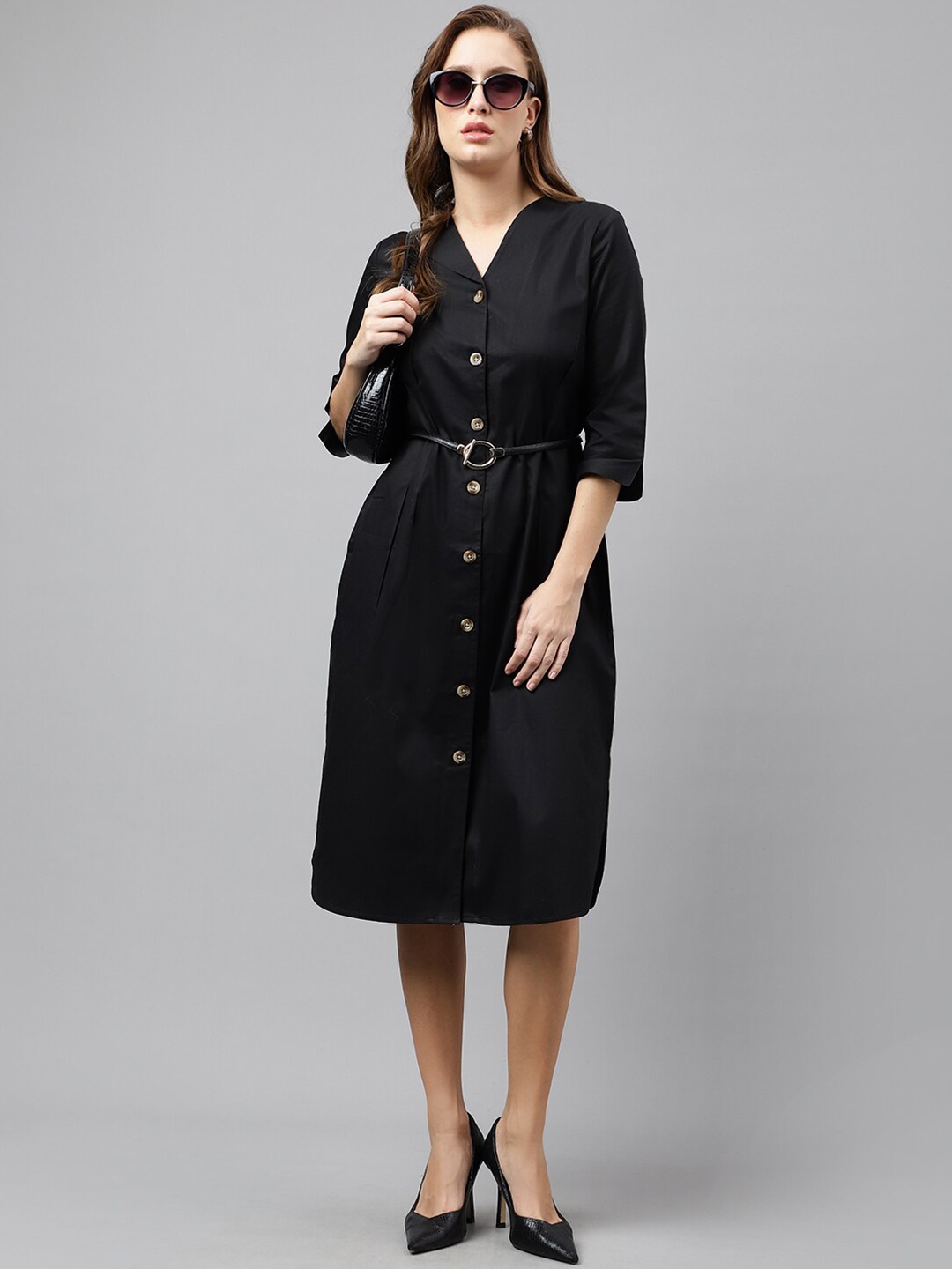 

Hancock V-Neck Pure Cotton Shirt Dress, Black