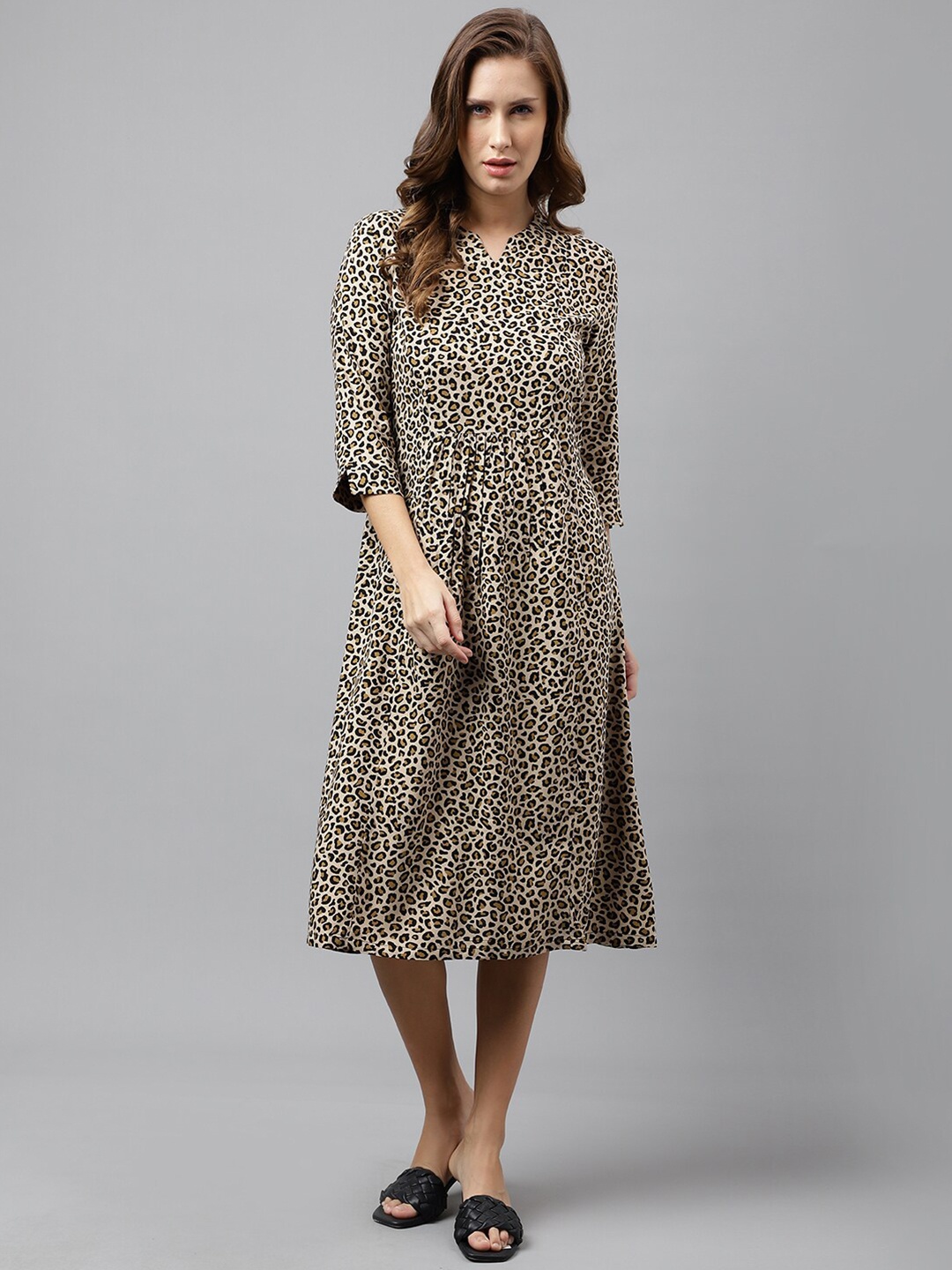 

Hancock Animal Printed Liva A-Line Midi Dress, Beige