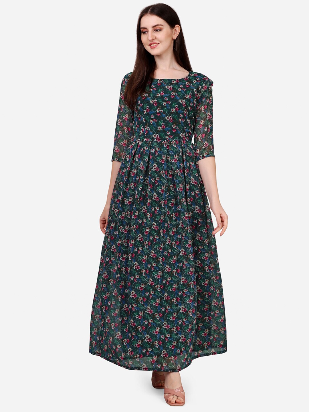 Fashion2wear Floral Printed Maxi Dress, Green