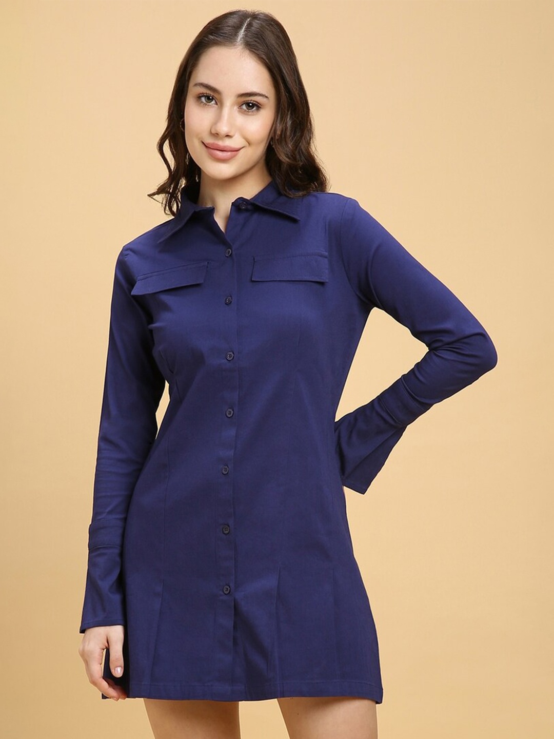 

FOREVER 21 Blue Shirt Collar Shirt Dress