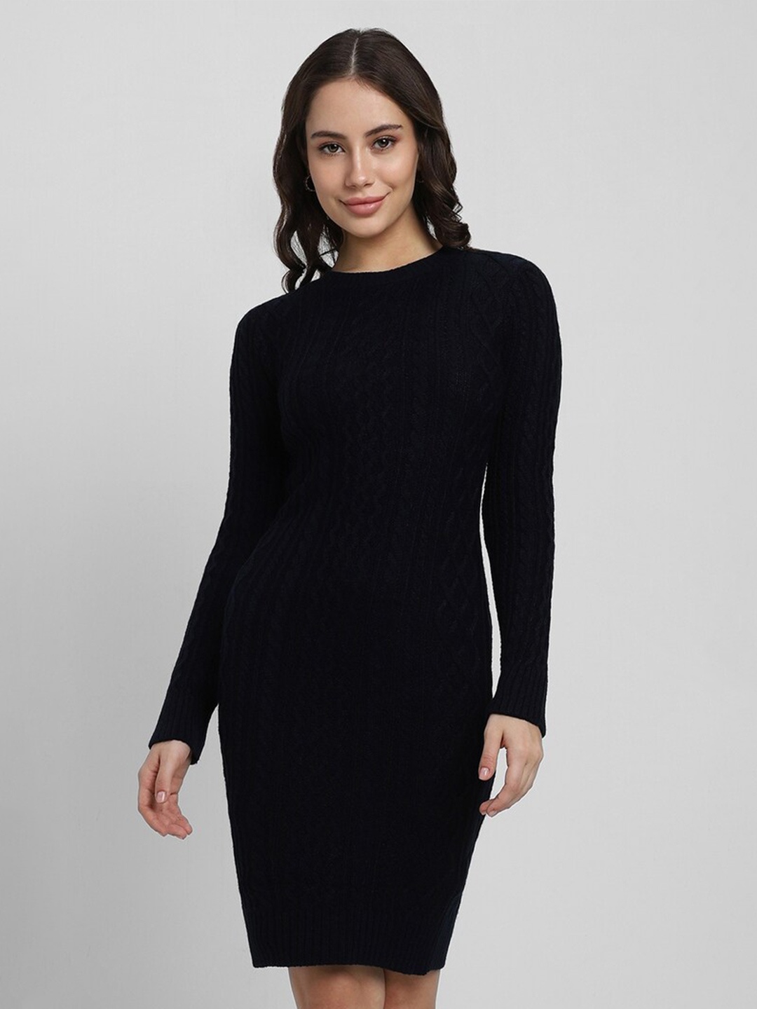 

FOREVER 21 Self Design Pure Acrylic Jumper Dress, Black