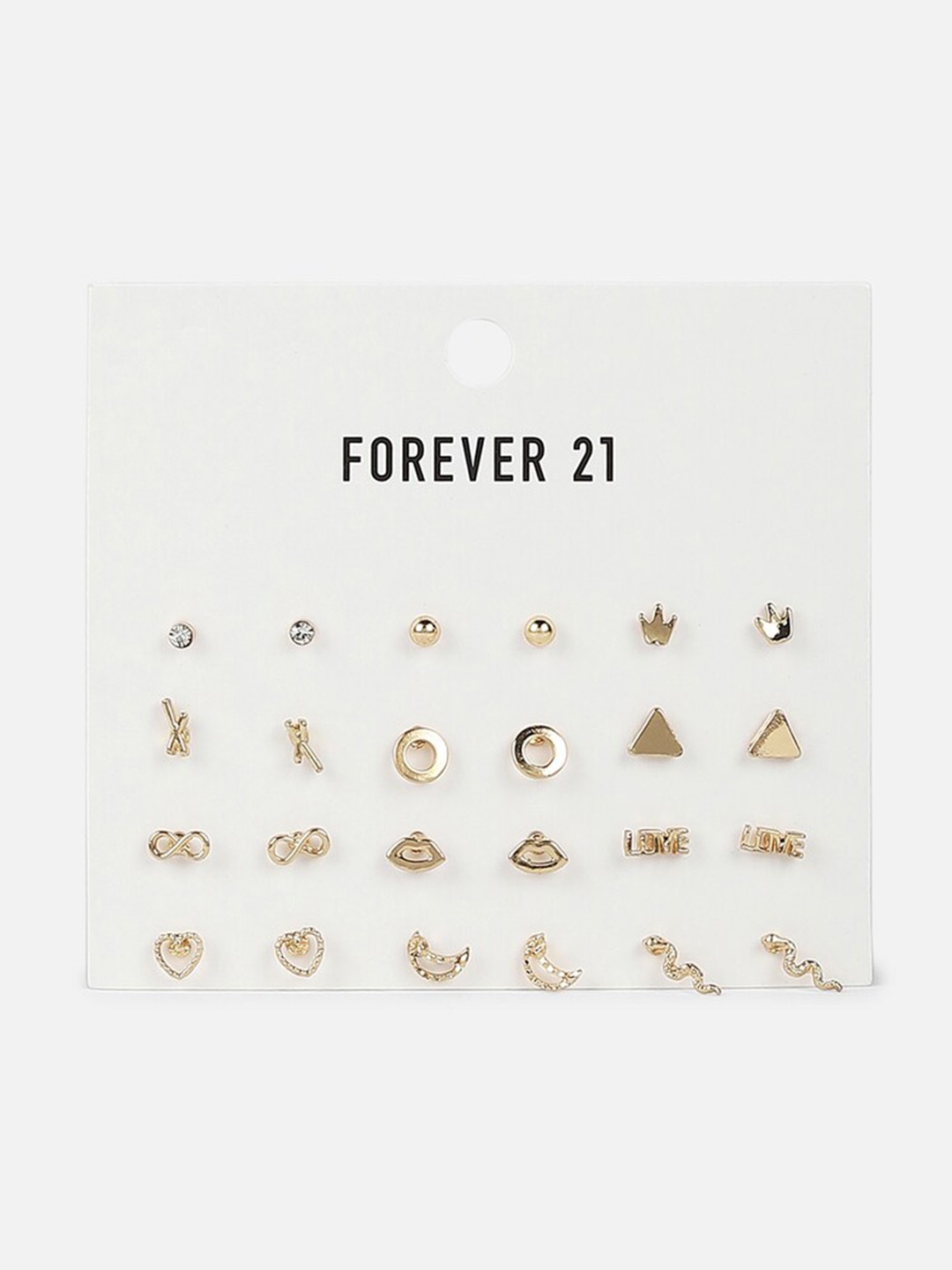 

FOREVER 21 Set Of 12 Contemporary Stud Earrings, Gold