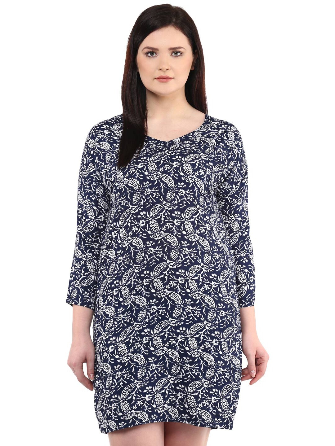

LastInch Floral Printed Round Neck A-Line Dress, Blue