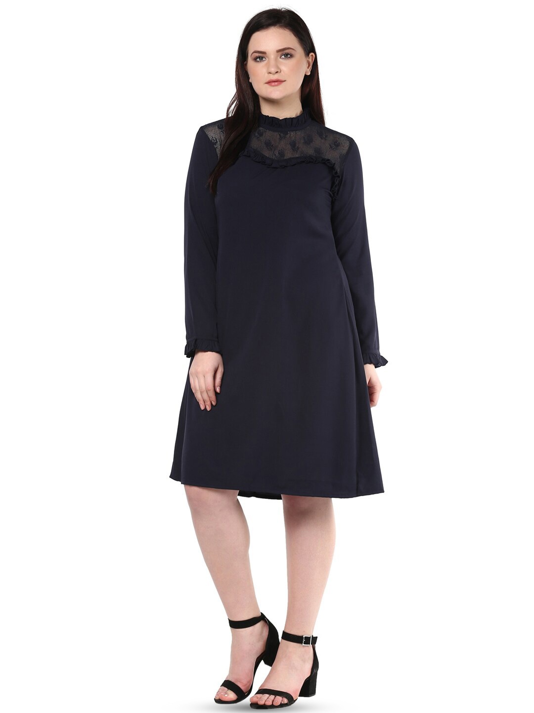 

LastInch High Neck A-Line Dress, Navy blue
