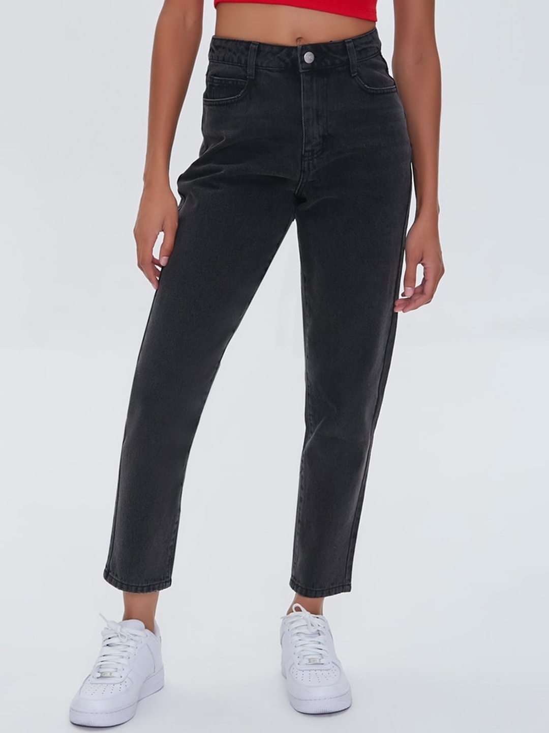 

FOREVER 21 Women Black Mid-Rise Clean Look Cotton Jeans