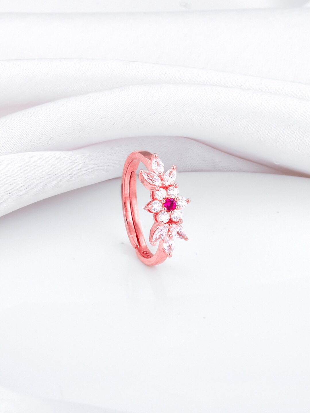 

GIVA 92.5 Sterling Silver Rose Gold-Plated Stones-Studded Finger Ring