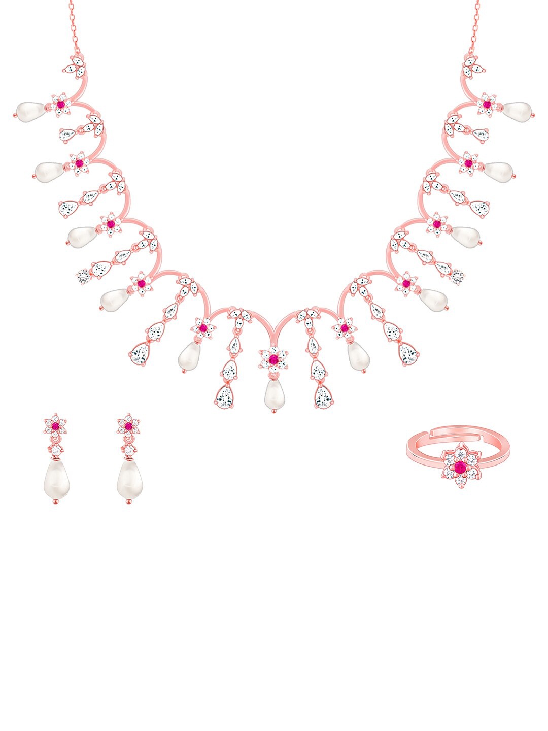 

GIVA 925 Sterling Silver Rose Gold-plated CZ-studded & Beaded Jewellery Set