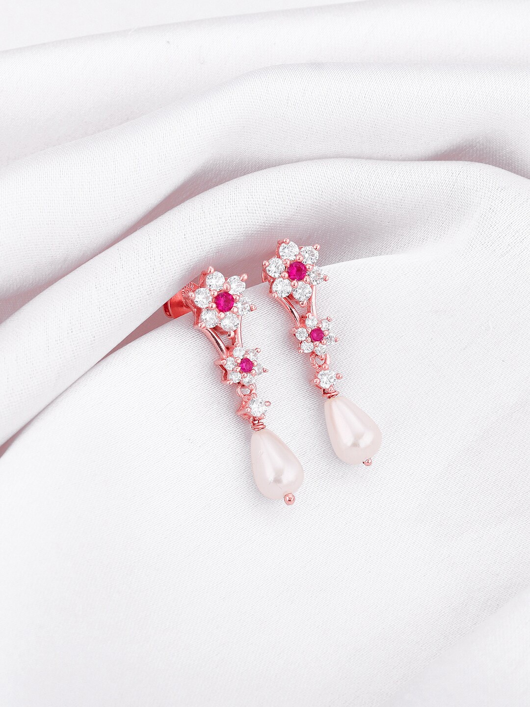 

GIVA Rose Gold Plated Stone Studded Drop Earrings