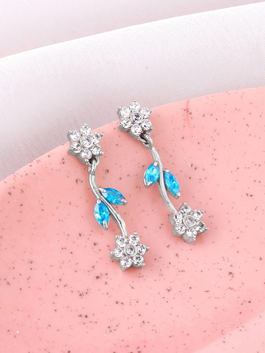 

GIVA 925 Sterling Silver Rhodium-Plated Stone Studded Drop Earrings