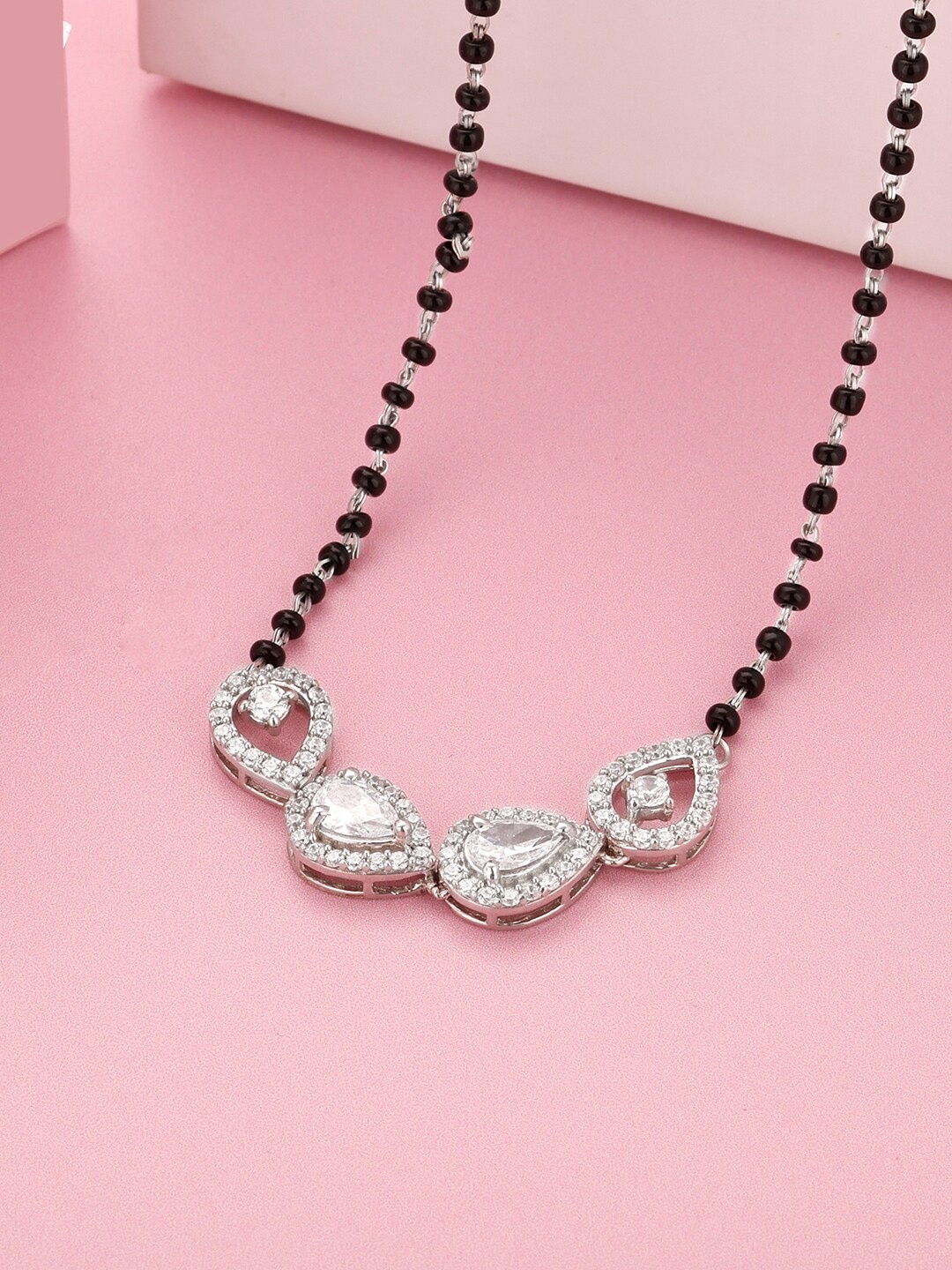 

GIVA 925 Sterling Silver Rhodium-Plated Cubic Zirconia Mangalsutra With Earrings