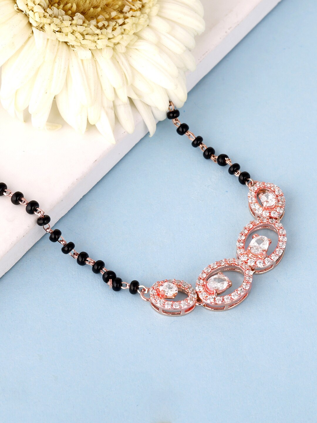 

GIVA 925 Sterling Silver Rose Gold Plated CZ Stone Studded Eternal Love Mangalsutra