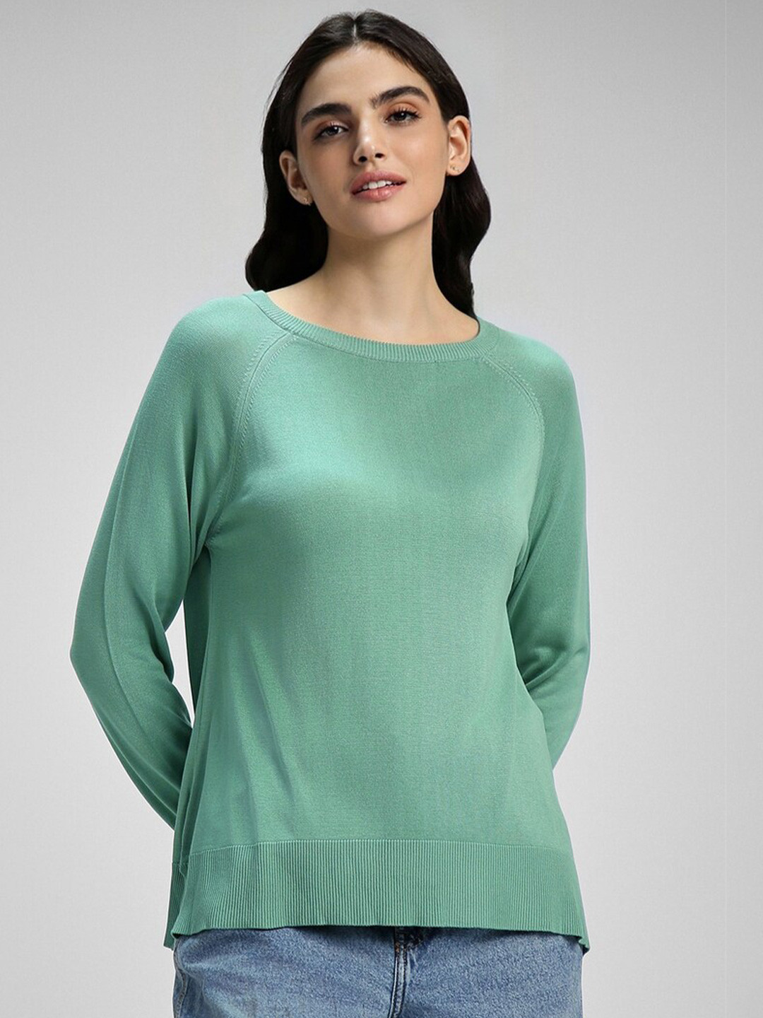 

FOREVER 21 Boat Neck Long Sleeves Pullover Sweater, Green