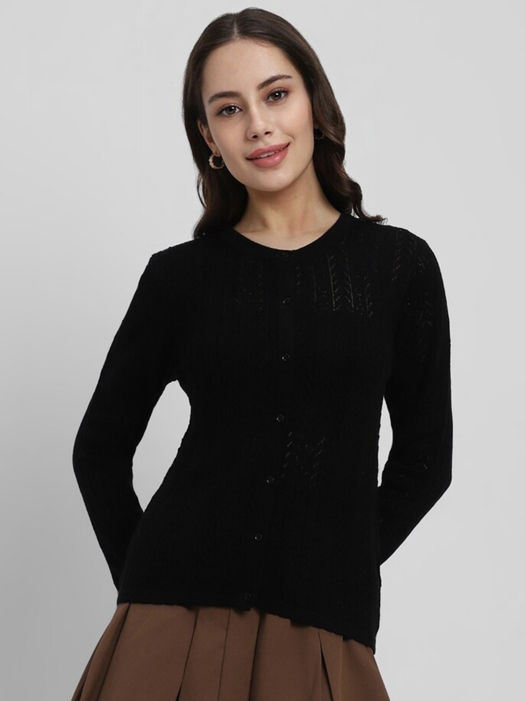 

FOREVER 21 Self Designed V-Neck Acrylic Cardigan, Black