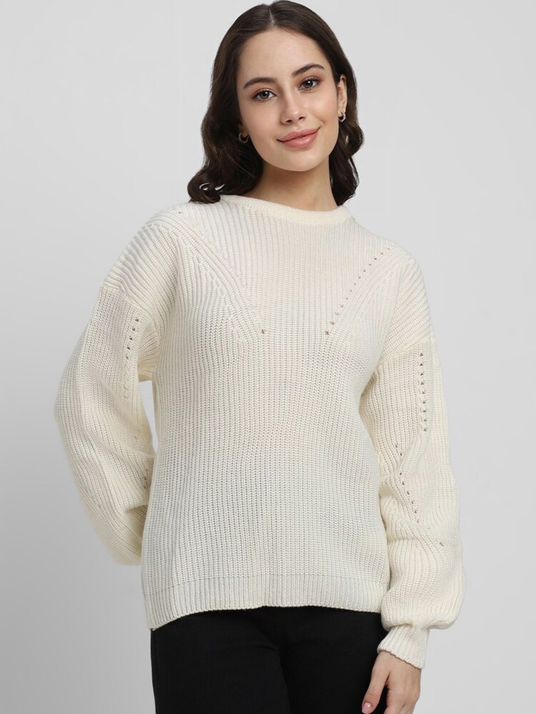 

FOREVER 21 Self Designed Acrylic Pullover, Cream