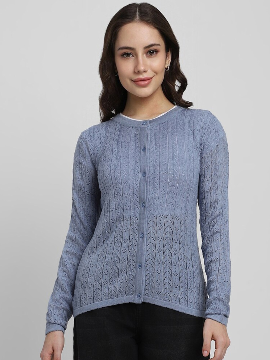 

FOREVER 21 Self Designed V-Neck Acrylic Cardigan, Blue