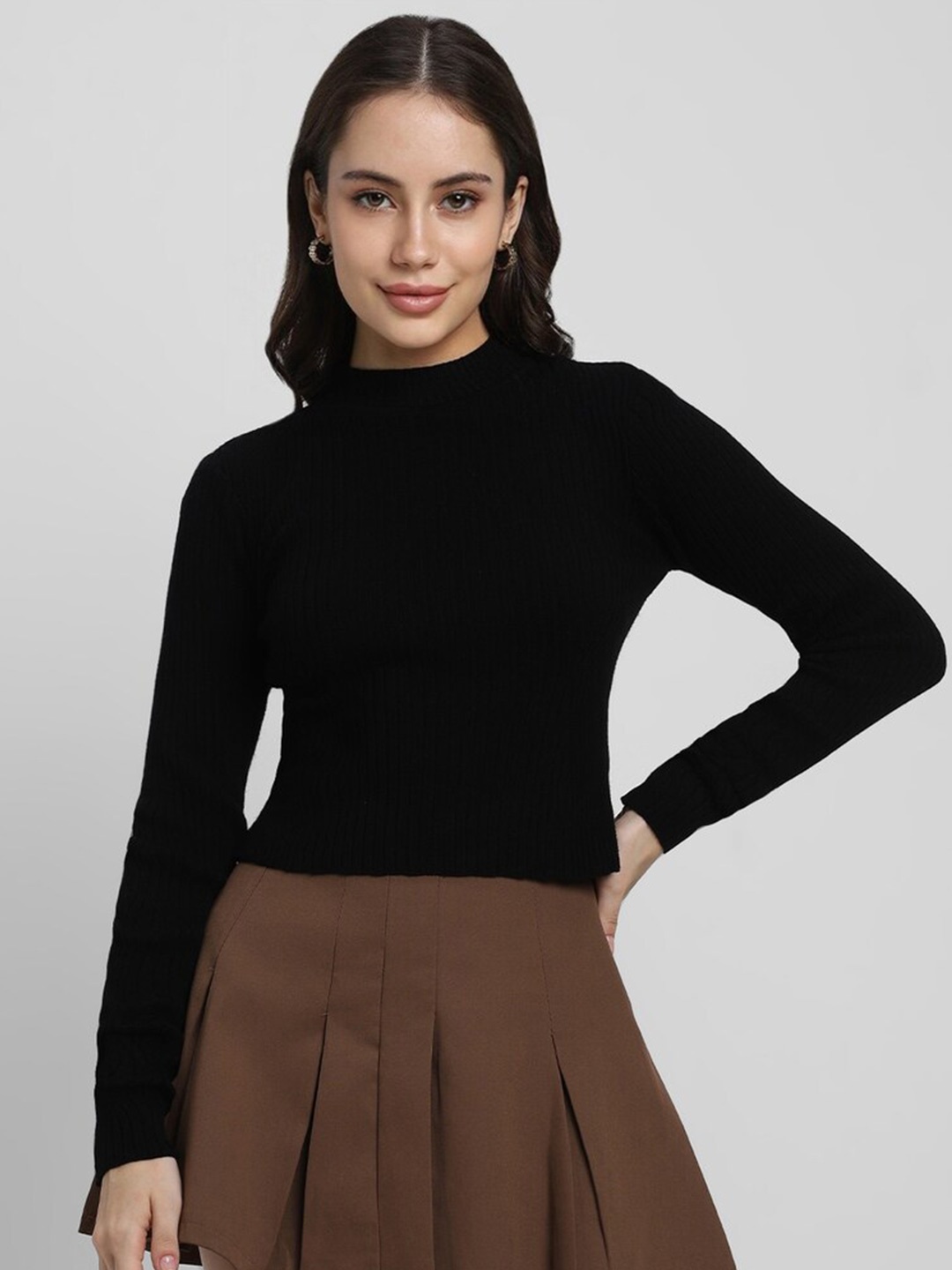 

FOREVER 21 Ribbed High Neck Pullover, Black