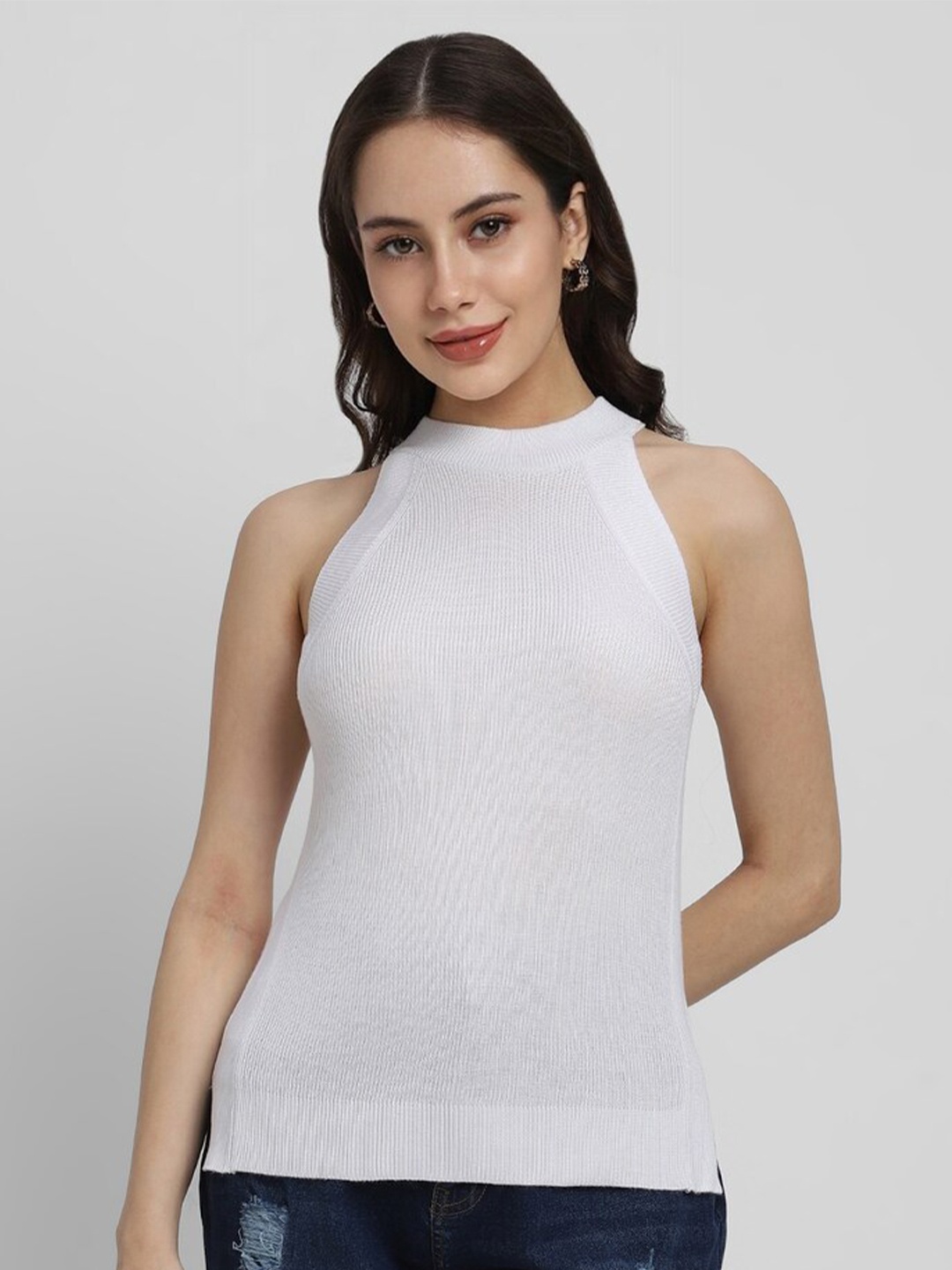 

FOREVER 21 White Ribbed Halter Neck Top