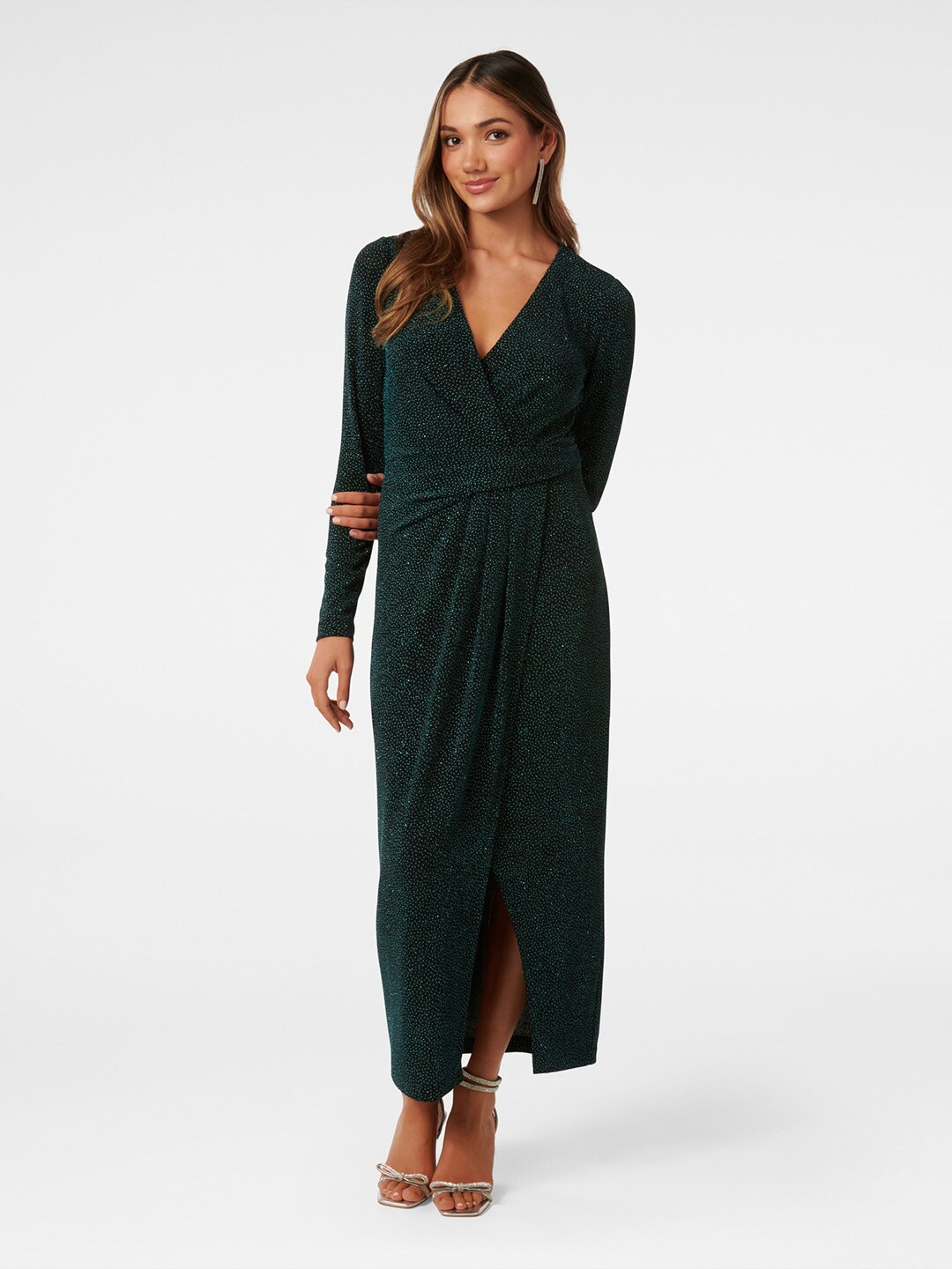 

Forever New Embellished V-Neck Wrap Maxi Dress, Green
