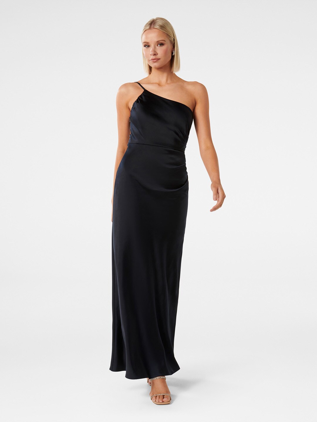 

Forever New One Shoulder Satin Maxi Dress, Navy blue