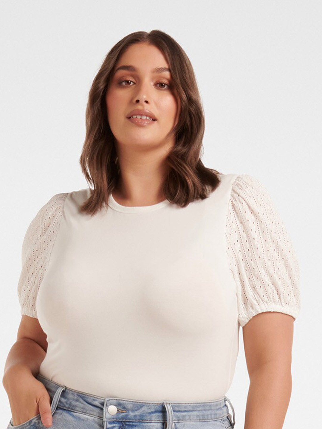 

Forever New Plus Size Puff Sleeves Top, White