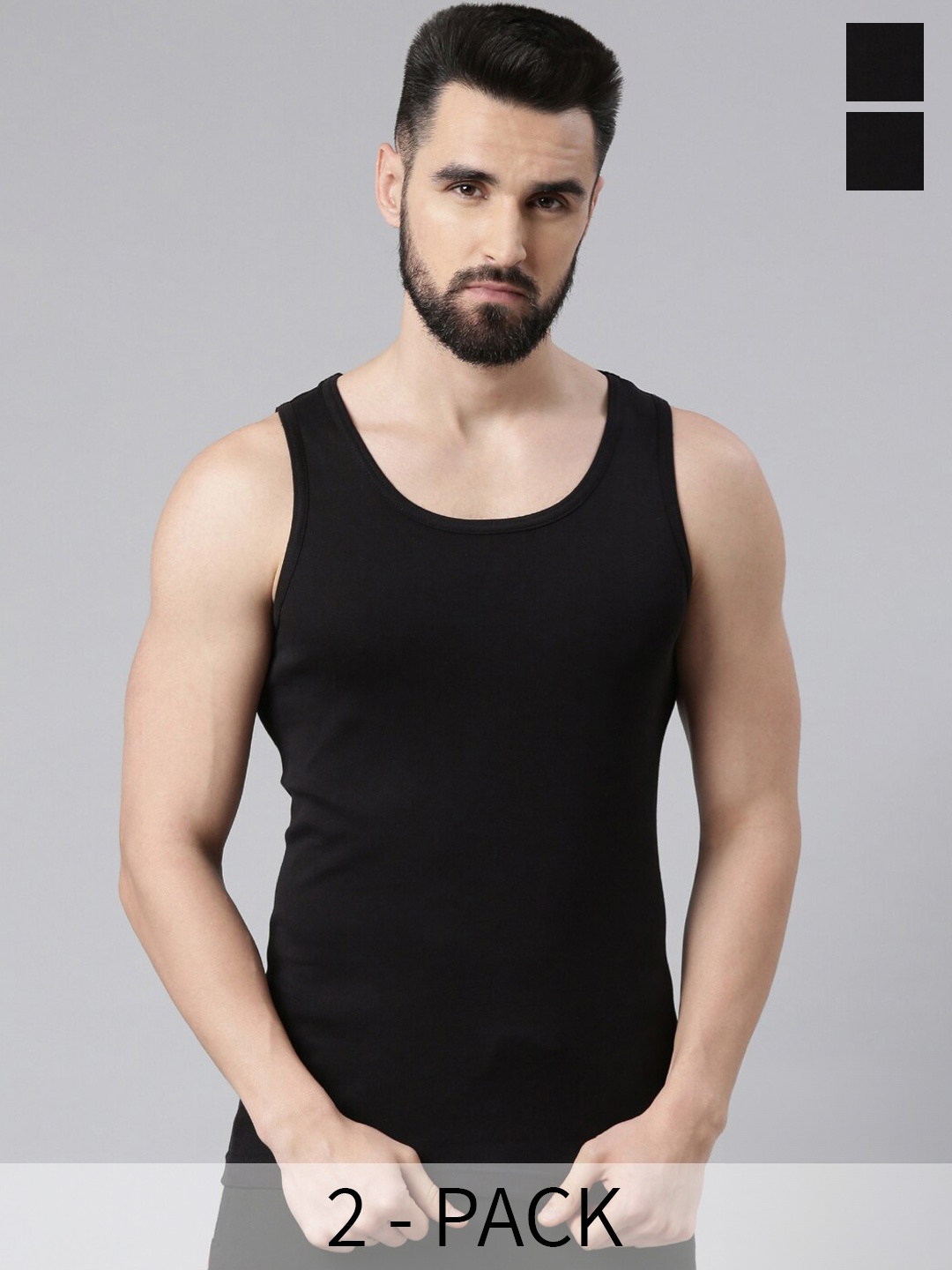 

Force NXT Pack Of 2 Cotton Undershirt Innerwear Vests, Black