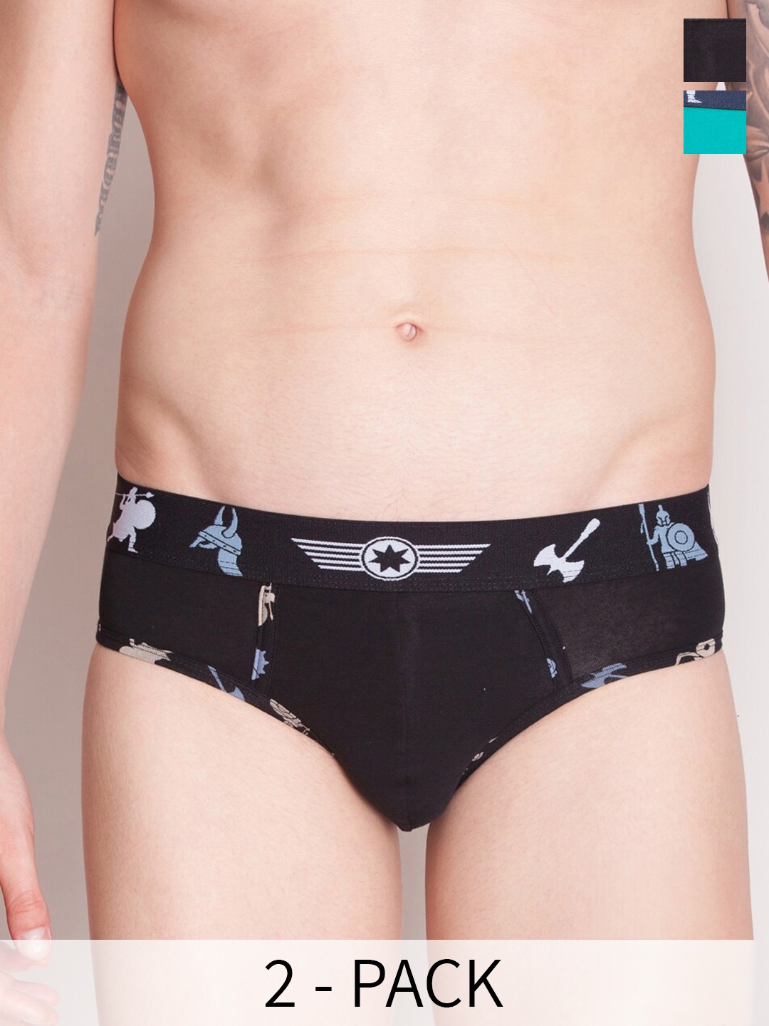 

Force NXT Men Pack Of 2 Cotton Hipster Briefs MNFL-34-R3-ASST-C1-PO2, Black