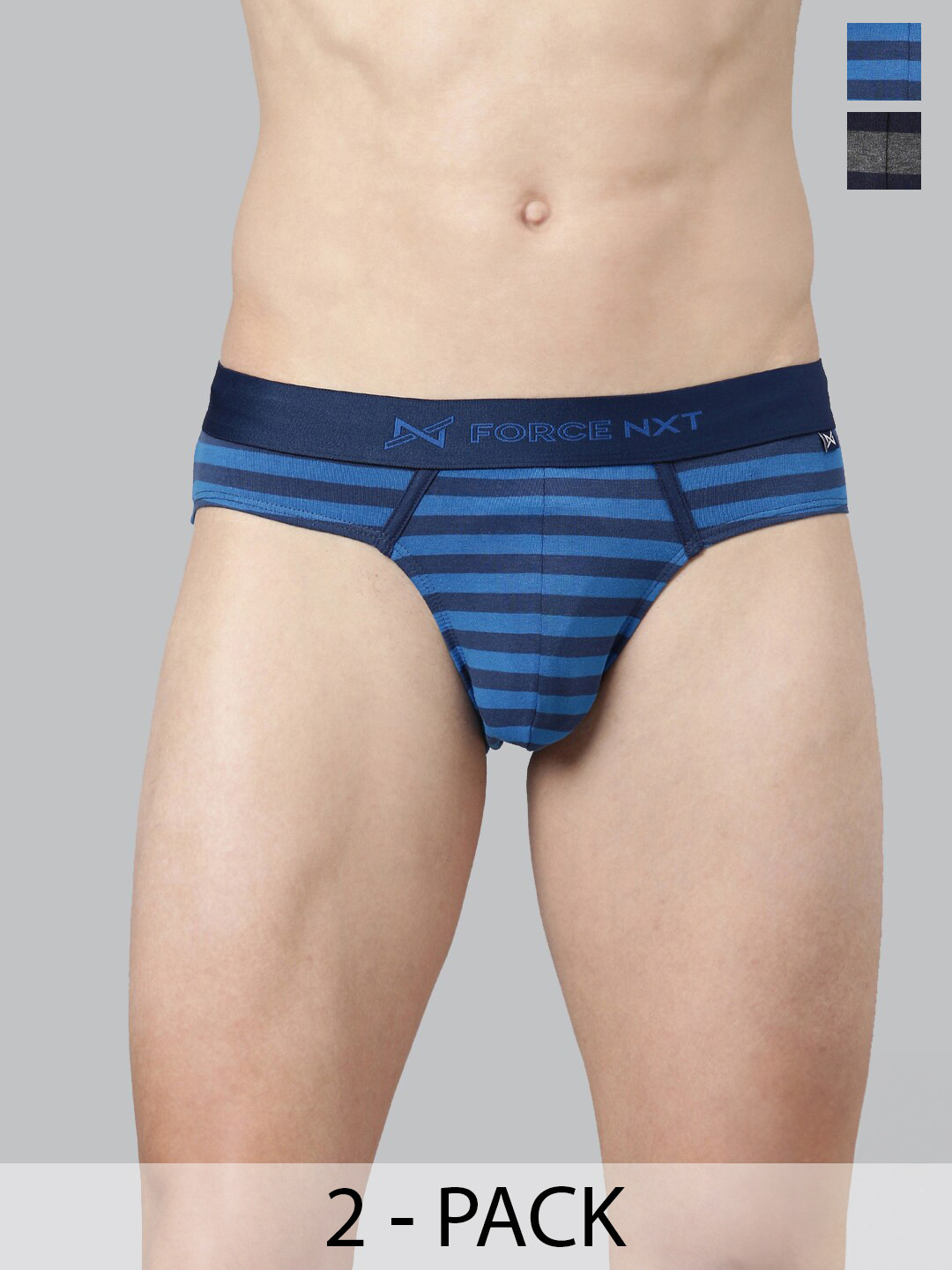 

Force NXT Pack Of 2 Striped Anti Microbial Pure Cotton Briefs MNFL-56-R3-ASST-C3-PO2, Blue