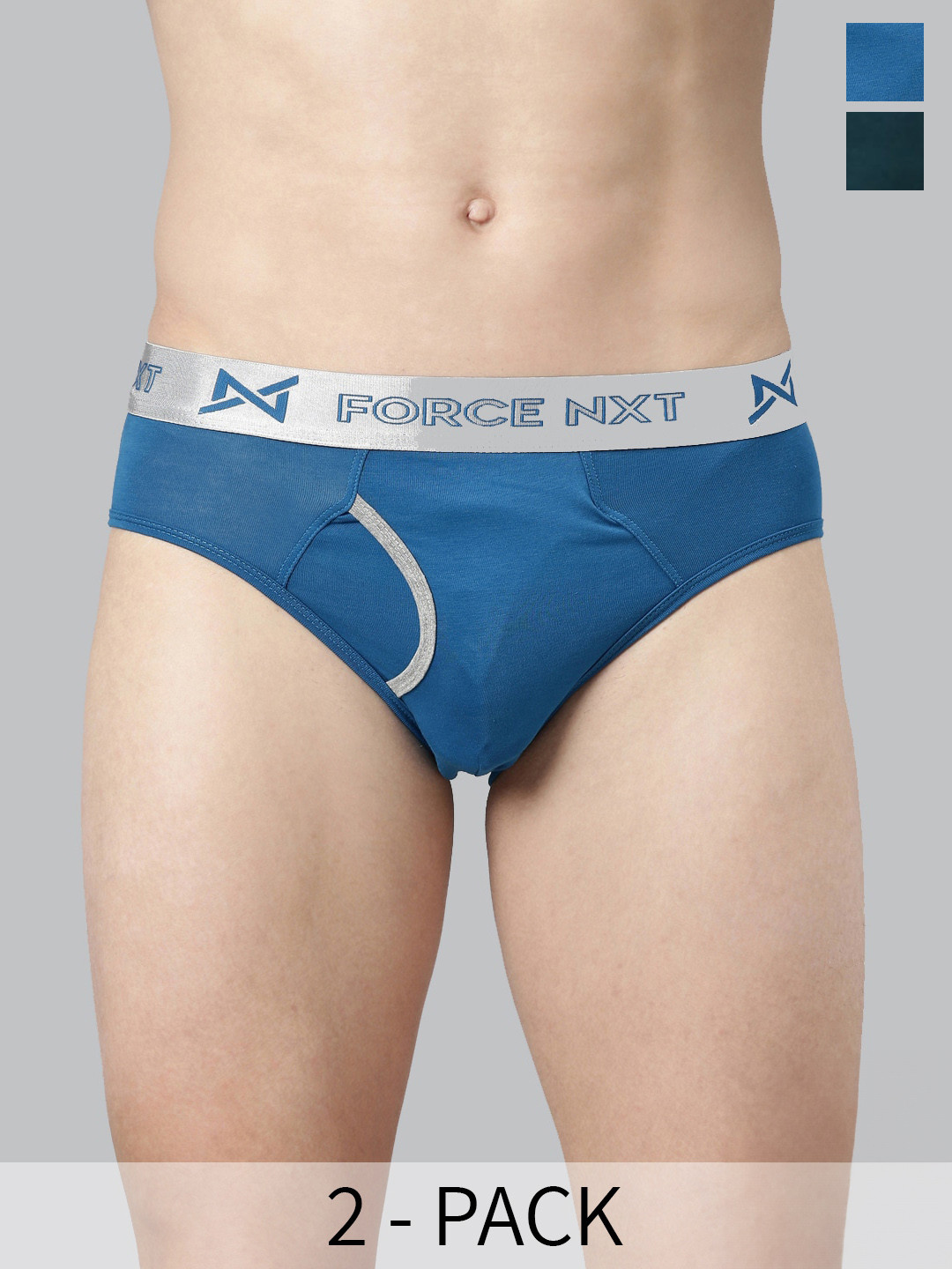 

Force NXT Pack Of 2 Anti Microbial Pure Cotton Basic Briefs MNFL-55-R3-ASST-C2-PO2, Blue