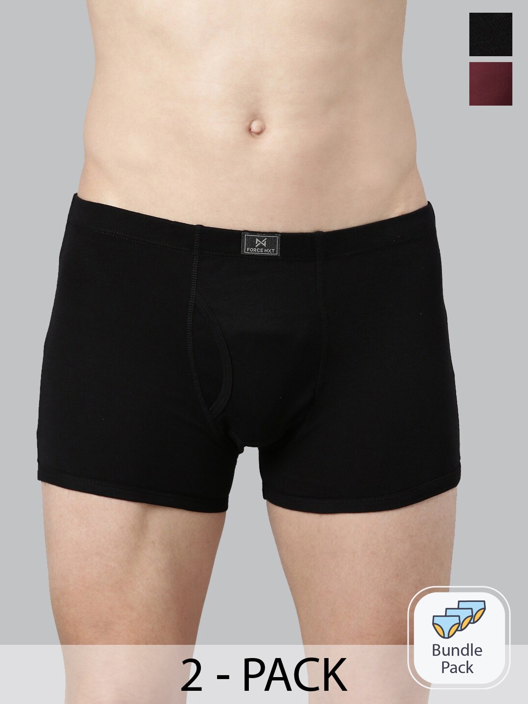 

Force NXT Men Pack Of 2 Cotton Trunks MNFL-66-R3-ASST-C1-PO2-Multi, Black
