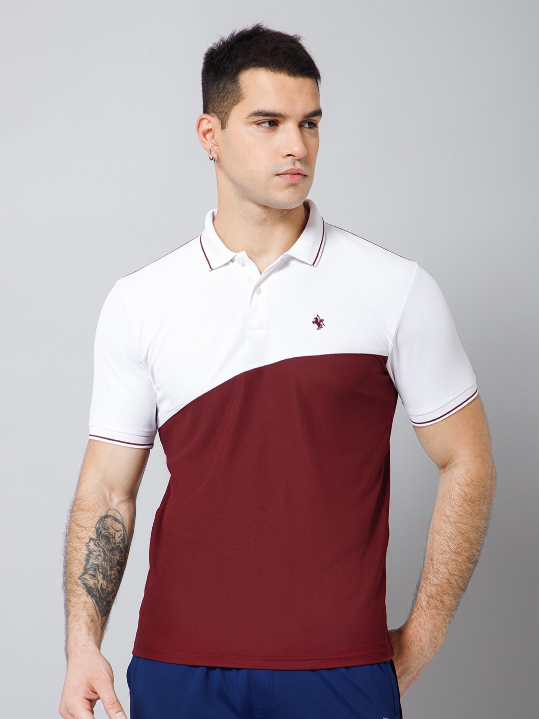 

Cantabil Colourblocked Polo Collar Cotton T-shirt, Maroon